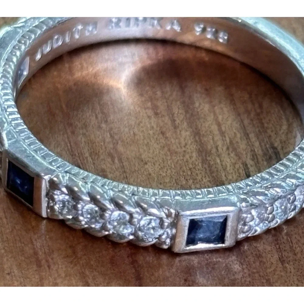 Judith Ripka 925 Sterling Silver Band Ring Cubic Zirconia 3 Sapphire Blue 9